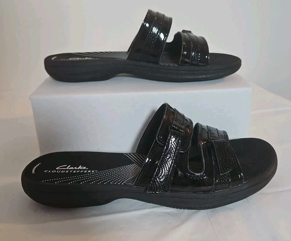Clarks Cloudsteppers Breeze Piper sandalo donna taglia 9 nero vernice regolabile