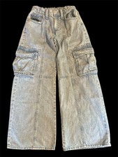 Old Navy Girls Size 12 High Rise Baggy Wide Leg Jeans Light Wash, Cargo Pockets