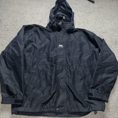 Helly Hansen Jacket Mens L Black HH Packable Hooded Full Zip Rain Windbreaker