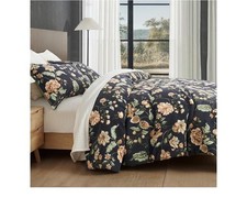 PHF 3 Pcs SET- Navy Blue Floral Velvet Comforter Cover And 2 Shams 90" 90"