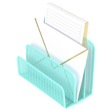 Aqua Metal Mesh Letter Sorter   3-Slot Mail Organizer for Desk, Office  Home