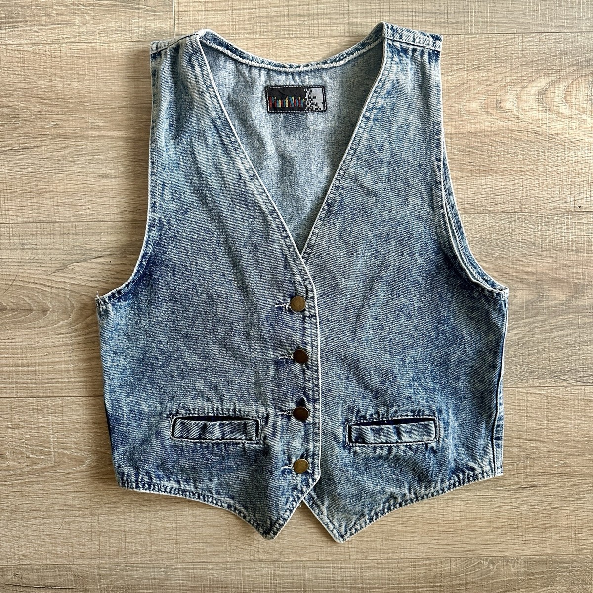 Vintage 80s 90s Pinot Noir Acid Wash Denim Vest Women's M Button