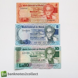 MALTA: Set of 3 Maltese Lira Banknotes.