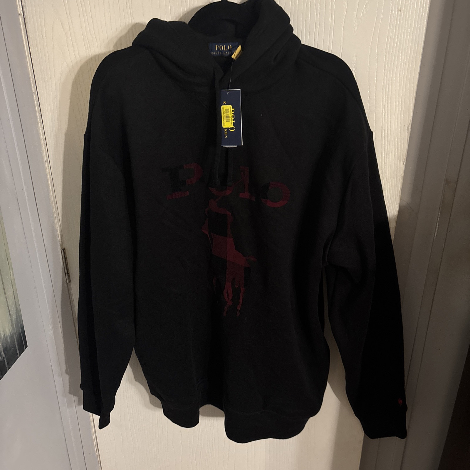 Felpa con cappuccio Polo Ralph Lauren grande e alta nera logo pony player foderata in pile pullover