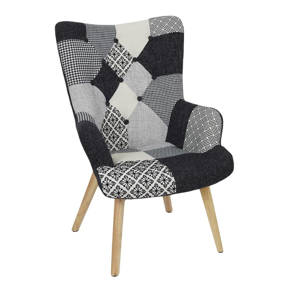 Fauteuil Patchwork Helsinki Noir pour un Coin Lecture Cosy 71cm