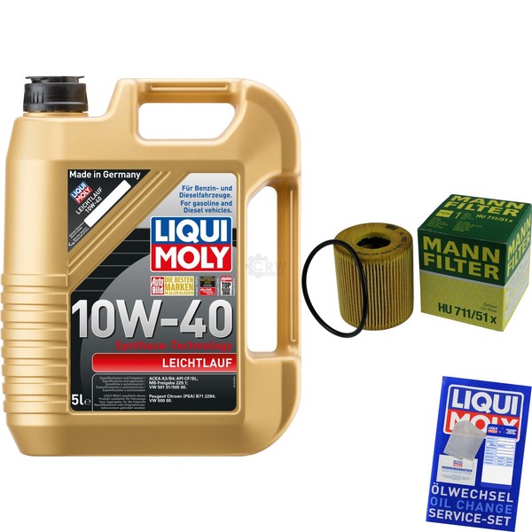 Mann Inspektionspaket 5L Liqui Moly Leichtlauf 10W-40 FüR Peugeot 206 Cc 207 307-image