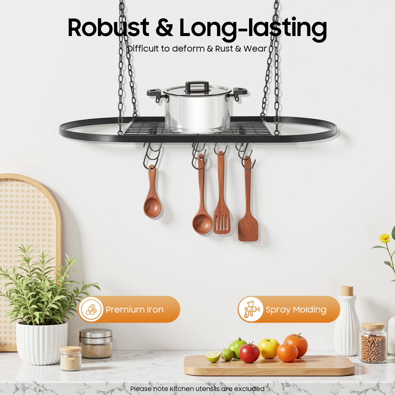 Hanging Pot Holder Pan Hanger Iron Kitchen Rack Cookware Storage Shelf Organizer