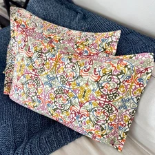 2 Crate & Barrel Lucia STANDARD Pillow Shams Multicolor Scroll Medallion Italy