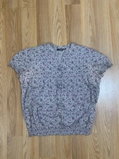 SzM (W’s)- A.N.A A New Approach Floral Print V-Neck Blouse (Purple)