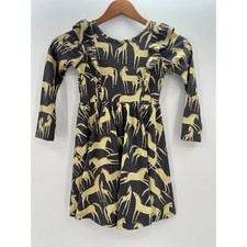 Tea Collection Girls Size 6 Horse Print Ruffle Long Sleeve Dress Charcoal Gray