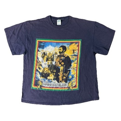 Vintage Haile Selassie Rasta Revolution Double Sided Rap Tee Shirt Size XL