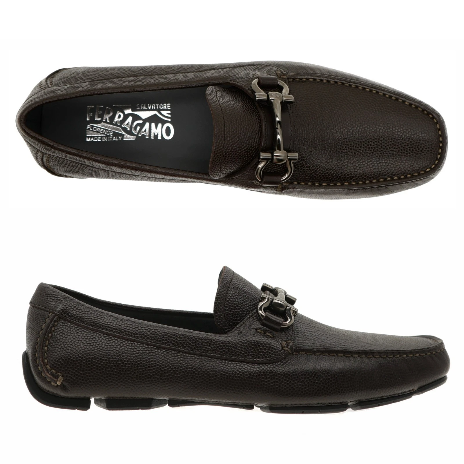 Ferragamo — Salvatore Ferragamo Parigi Hickory Brown Pebbled Leather Size 9 US New