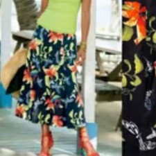 Soft Surroundings Women's Midi Skirt Size S Black Tropical Floral Butterfly NEW