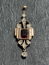 Gorgeous Original Art Deco Garnet and Diamond Gold Drop Pendant Necklace