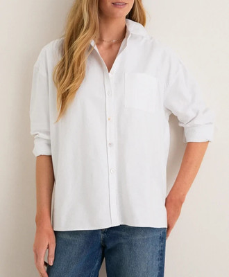NWOT Women's Pomander Place White Oxford Adair Boyfriend Shirt Sz M
