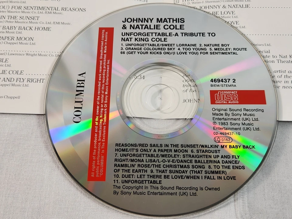 Johnny Mathis Unforgettable A Musical Tribute to Nat King Cole CD NM Slip Cover Foto 3 de 4
