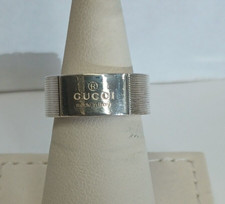 Gucci Trademark Sterling Silver Striped 8mm Wide Band - Size 6.75