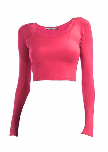 Womens Long Sleeve Crop Top TShirt Ladies Girls Scoop Crew Neck Crop Shirt Top - Picture 5 of 25