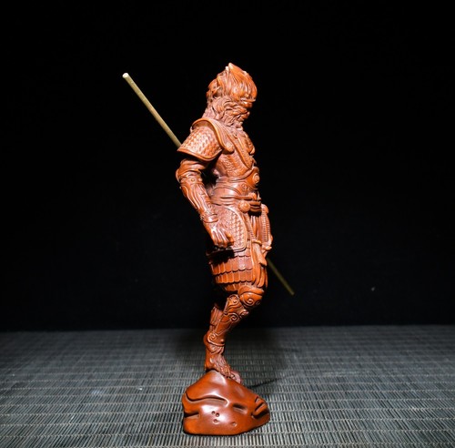 6.3" Chinese Box-wood Carving Sun Wukong Handsome Monkey King Monkey King Statue - Picture 6 of 8