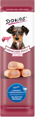 DOKAS - Hühnchen-Rolle mit Rind Hundeleckerli 10er Pack (10 x 10g)