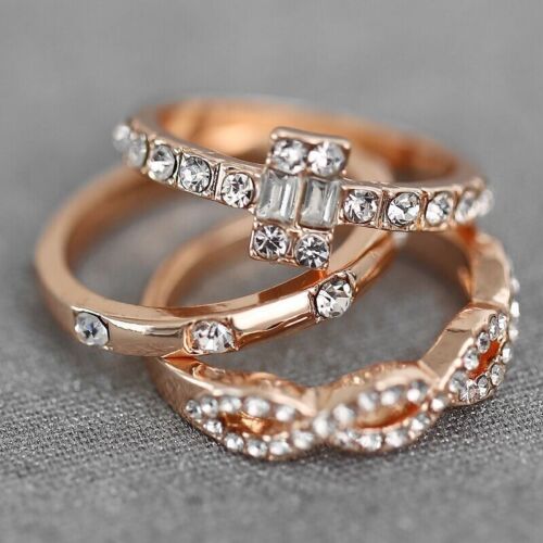 3pc 925 Silver plated Shinny Couple Rings Crystal Engagement Gift Set - Picture 2 of 7