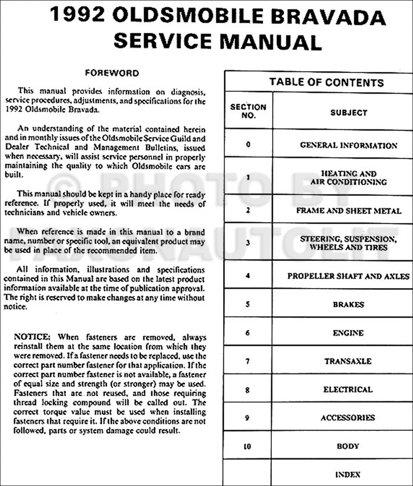 1992 Oldsmobile Bravada Riparazione Negozio Manuale 92 Olds Originale OEM - Immagine 2 di 2