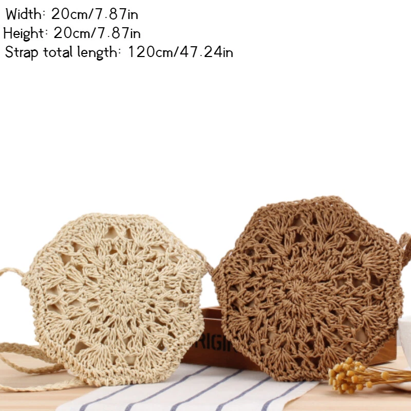 Damen Tote Strandtasche Strohtasche Schultertasche Japanisch Mori Achteckig Mini - Bild 4 von 4