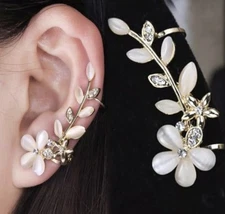 Women's Fashion Jewelry Flower Rhinestone Left Ear Cuff Earring Wrap Clip 52-4