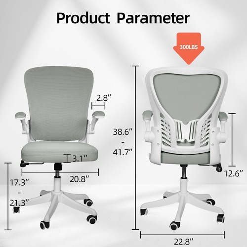 Mesh Office Desk Chair with Flip-up Arms Swivel Computer Task Chair Grey - Picture 5 of 7