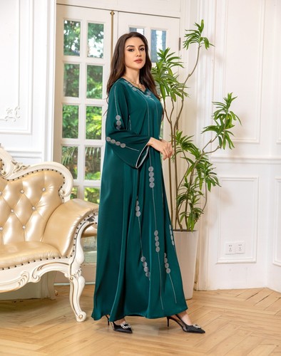Abaya Muslim Women Rhinestone Kaftan Maxi Dress Dubai Moroccan Party Gown Caftan - 第 81/196 張圖片