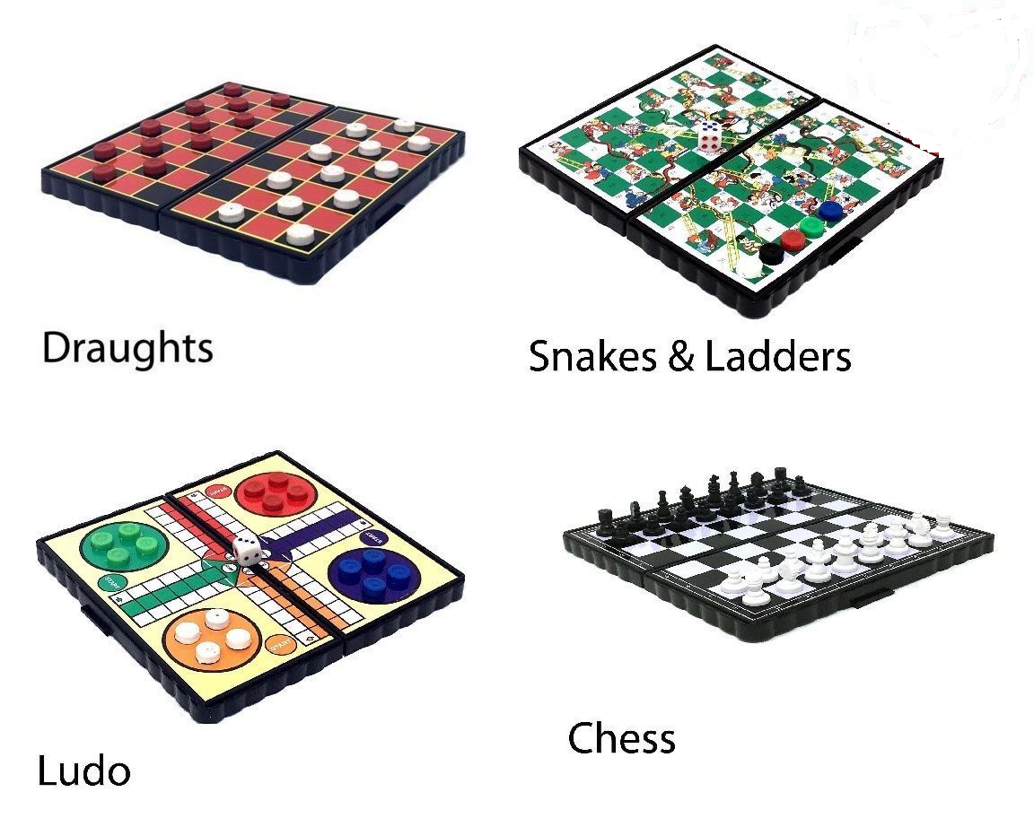 Magnetic Travel Board Games Chess, Snake & Ladders, Ludo, Draught- Set of 4  game | eBay