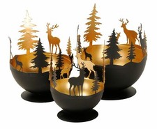 Dekoschale mit Waldrelief antik Metallschale Rost u Gold-Schwarz versch. Größen