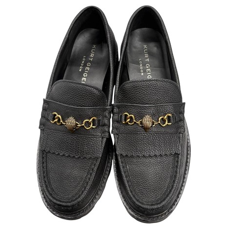 Kurt Geiger Leather Carnaby Chunky Loafers Black Gold Buckle Fringe SZ 38.5 - Picture 8 of 10