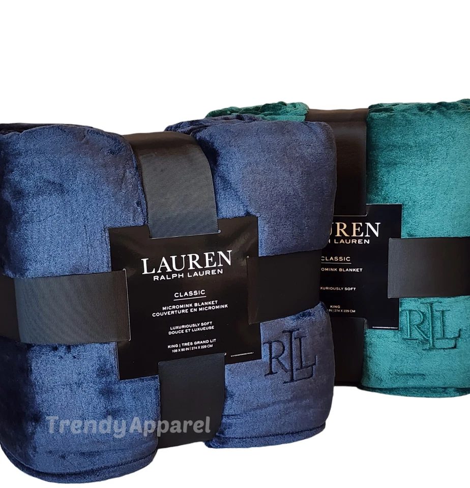 LAUREN RALPH LAUREN Ralph Lauren Classic KING Micromink Plush, Luxurious Blanket, Navy or Green