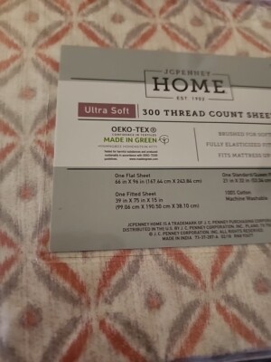 JC Penney Home 300 Thread, Cotton Ultra Soft  Orange Gray Aztec Twin Set NEW 