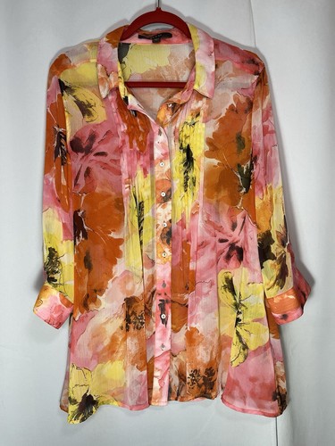 Blusa Fever Mujer XL Naranja Amarillo Transparente Cottagecore Lagenlook Hippie Chic - Imagen 2 de 13