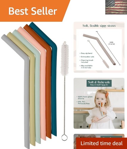 Multicolor BPA-freie Silikon Strohhalme - 10 Zoll wiederverwendbares Set mit Reinigungsbürste