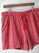 Briggs Size XL Red Stripe Linen Rayon Elastic Waist Shorts with Tassel Tie