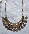 Quality Turkish Style Gold Tone Bib Statement Necklace Coin Charm Dangles Adjust — photo 1
