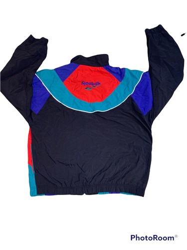 Vintage 90's Reebok Size L Zip Up Colorblock Windbreaker Red/Green/Purple USA - Picture 3 of 6