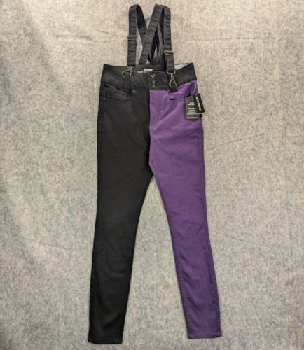 Hot Topic Denim Jeans 3 Women's Purple Black Suspenders Hi-Rise Super Skinny - Picture 10 of 13