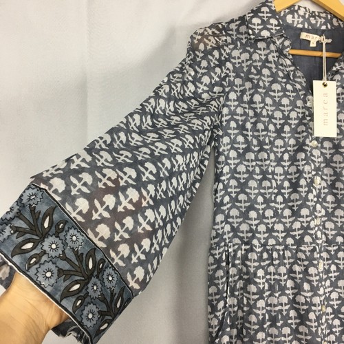 New Marea Flounce Shirt Dress Buestone Tie Waist Button-front Cotton Maxi Size L - Picture 5 of 18
