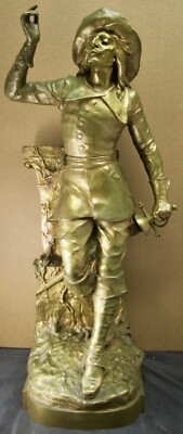 CAVALIER BRONZE FIGURE LARGE  ORIGINAL STATUE EDOUARD DROUOT 25 INCH FRENCH