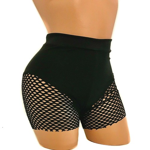 PANTALONES CORTOS CINTURA ALTA NEGROS DE PESCA POSTE FITNESS BAILE TWERK DESGASTE |