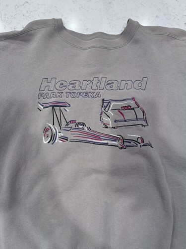 VTG Y2K Heartland Park Topeka Crewneck Sweatshirt Sz XL Stitched Spell Out BH - Picture 2 of 5
