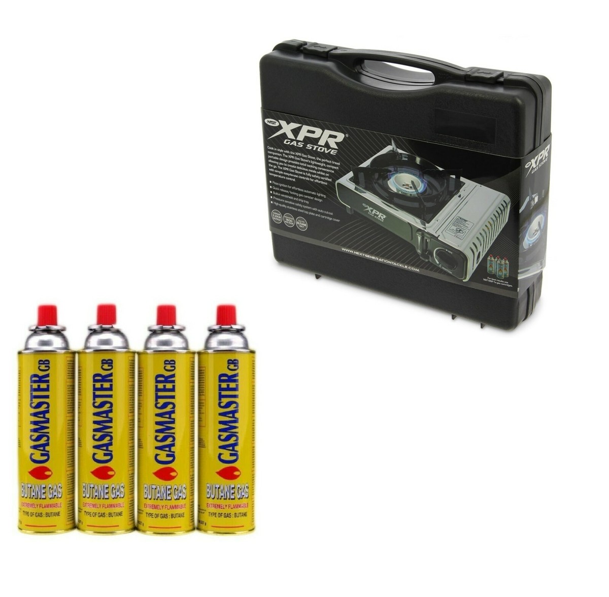 Gas Stove + 4 Butane Cans) Butane Stove Portable Cooker In Carry Case 2 4 8 12 Gas Bottles Camping BBQ Kit On