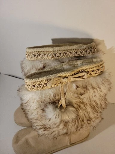 Botas de moda beige de gamuza sintética y piel sintética para mujer talla 6 Foto 2 de 4