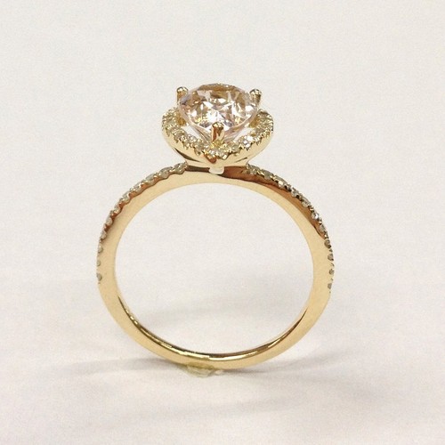 6x8mm Pear Cut Morganite Halo Diamonds Wedding Engagement Ring 14K Yellow Gold - Picture 3 of 4
