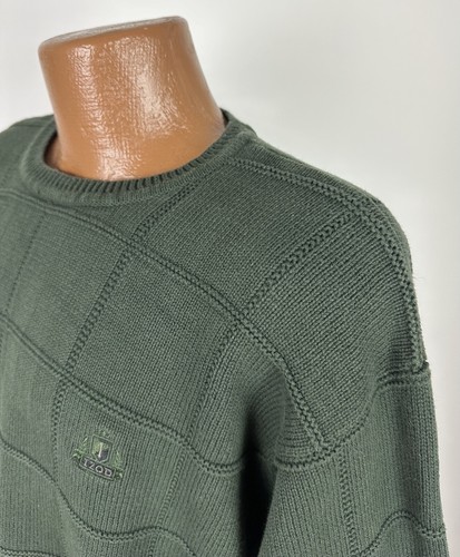 Vintage 90er Golf Pullover XL olivgrün Baumwolle Rundhals kariert Strick Baumwolle - Bild 6 von 12