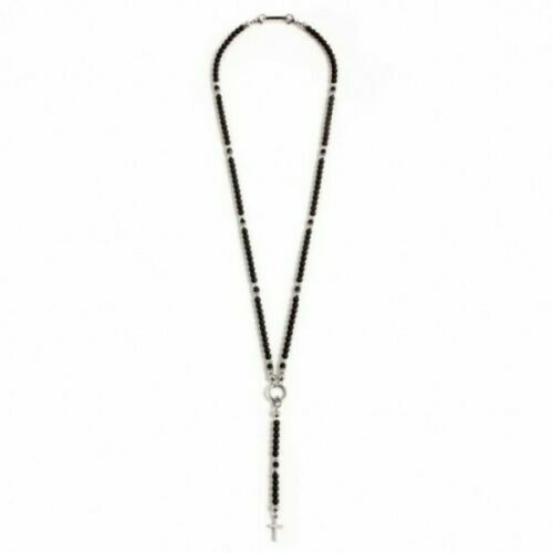 Collana pietre dura naturali onice nero occhio di tigre Rosario uomo con croce